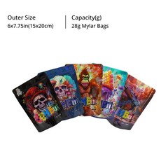 28g Mixed Pack Mylar Bags Smell Proof Airtight Food Zip Seal Foil Pouch 100pcs
