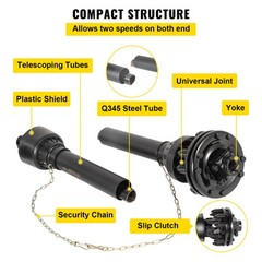 VEVOR PTO Shaft PTO Drive Shaft 1-3/8″ 6 Spline Endw/Slip Clutch T4 43″-59″