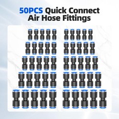50PCS Quick Connect Air Hose 1/4″-5/16″-5/32″-3/8-/1/2″OD(50pcs), Black/Blue