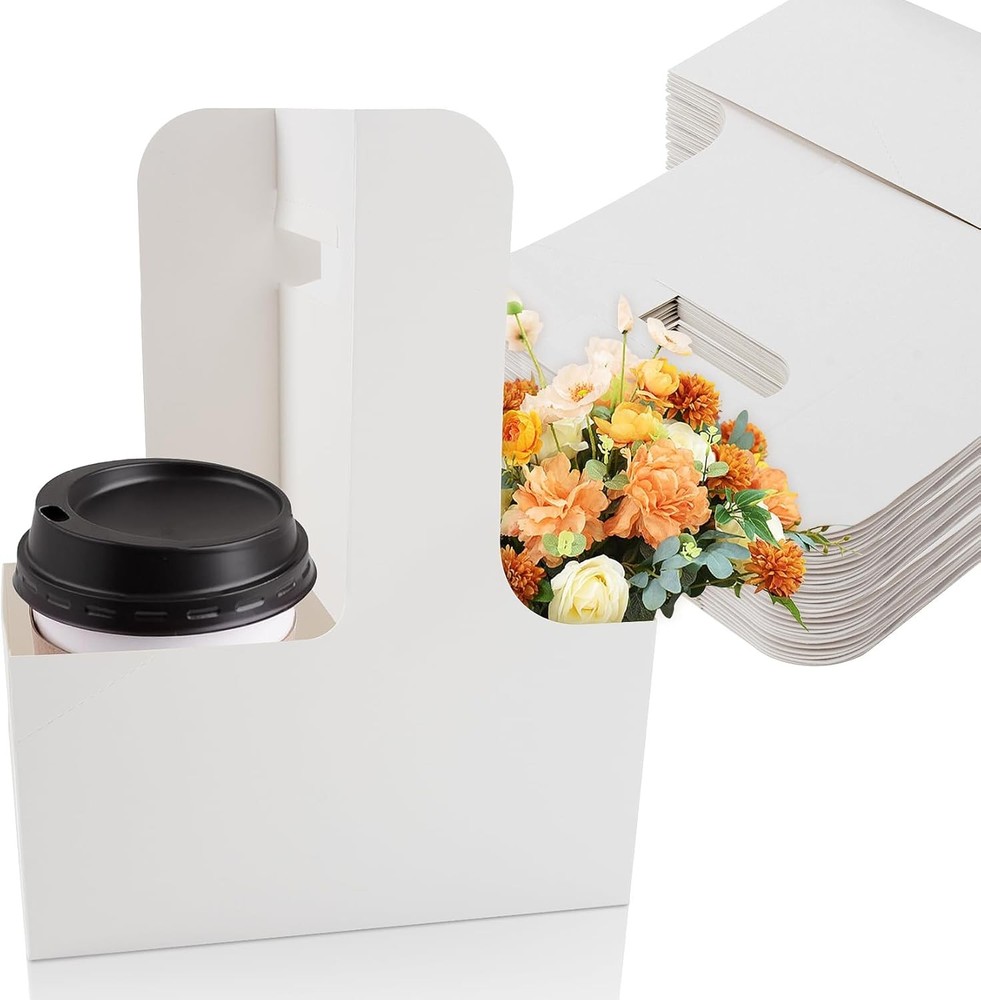 2 Cup Drink Carrier with Handle – 12Pcs Disposable Paper Cardboard Coffee Cup