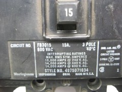 WESTING HOUSE 4975D71G34 BREAKER 15A 3POLE NSNP