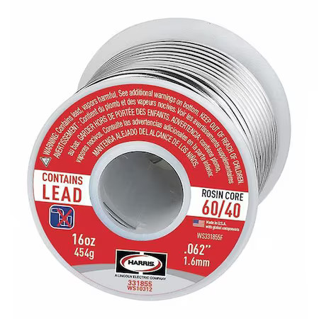 Harris 331855 Rosin Core Solder, Dia 0.062 In, 1Lb