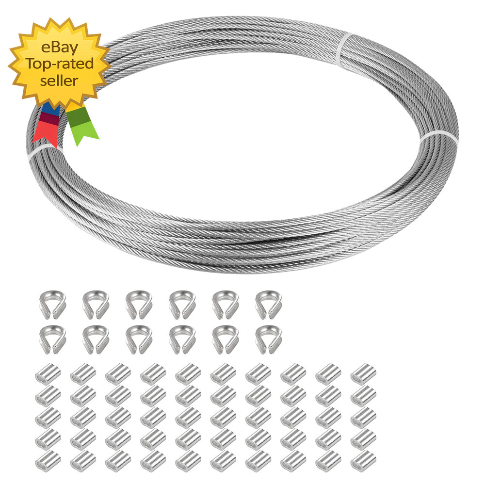 116 Inch Stainless Steel 304 Cable Wire Rope 33FT With Sleeves Thimbles Kit