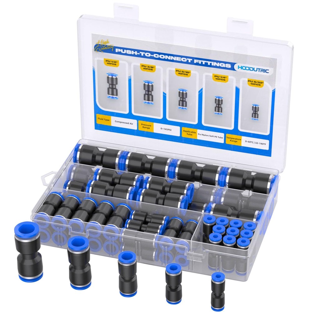 50PCS Quick Connect Air Hose 1/4″-5/16″-5/32″-3/8-/1/2″OD(50pcs), Black/Blue