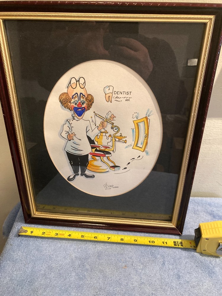 VINTAGE 1977 DENTAL OFFICE FRAMED CARTOON WALL ART SIGNED DIANA WEBER READ