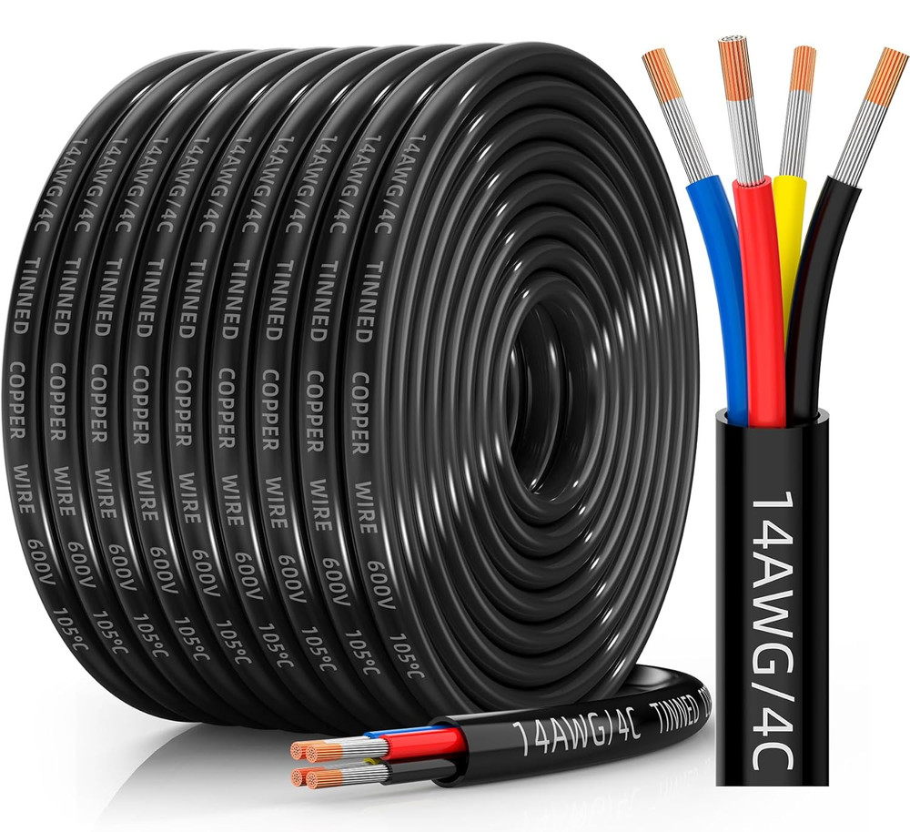 18 Gauge Wire 4 Conductor Electrical Wire, 18 AWG Tinned Copper Stranded PVC Cab