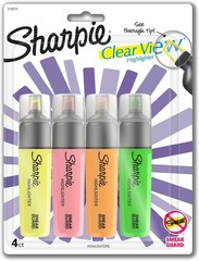 Clear View Highlighters, Chisel Tip, Assorted Colors, 4 Pack – Waterproof Ink