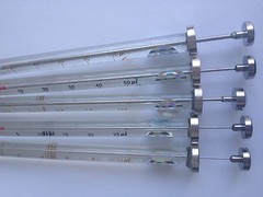 Set of 5 New Sorted Gas Chromatography Microliter Syringes 1, 10, 25, 50, 100 uL