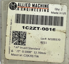 ALLIED MACHINE DRILL INSERT 1C2ZT-0016 DIA 12.70MM THICKNESS 2.38MM SERIES Z