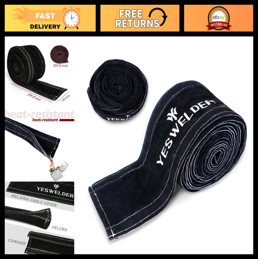 Flame Resistant Leather TIG Welding Torch Cable Cover – 25ft (7.6m) Durable Prot