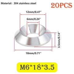 Qrity 20 Pcs Finish Washers, M6x18mm Solid Stainless Steel Countersunk Washer…
