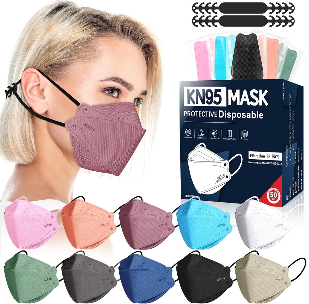 50 Pack KN95 Face Masks 5 Layer Disposable Adults Dust Smoke Hospital, Free Ship