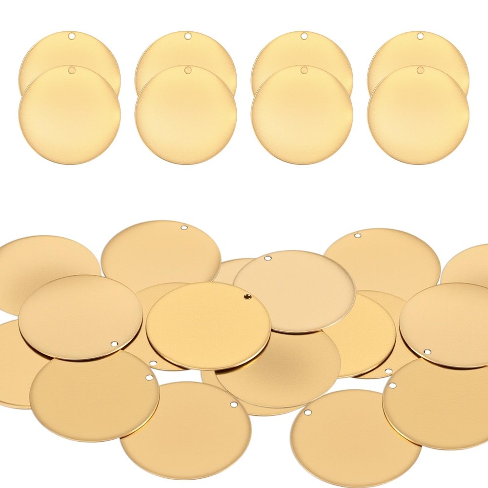 25 PCS 1 Inch Circle Solid Brass Tags Stamping Blanks Key Round Golden Hole