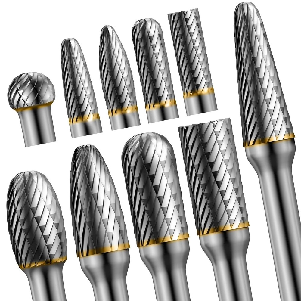 10pcs Die Grinder Bits w/ 1/4″ Shank, Tungsten Carbide Burr Set for Metal Steel