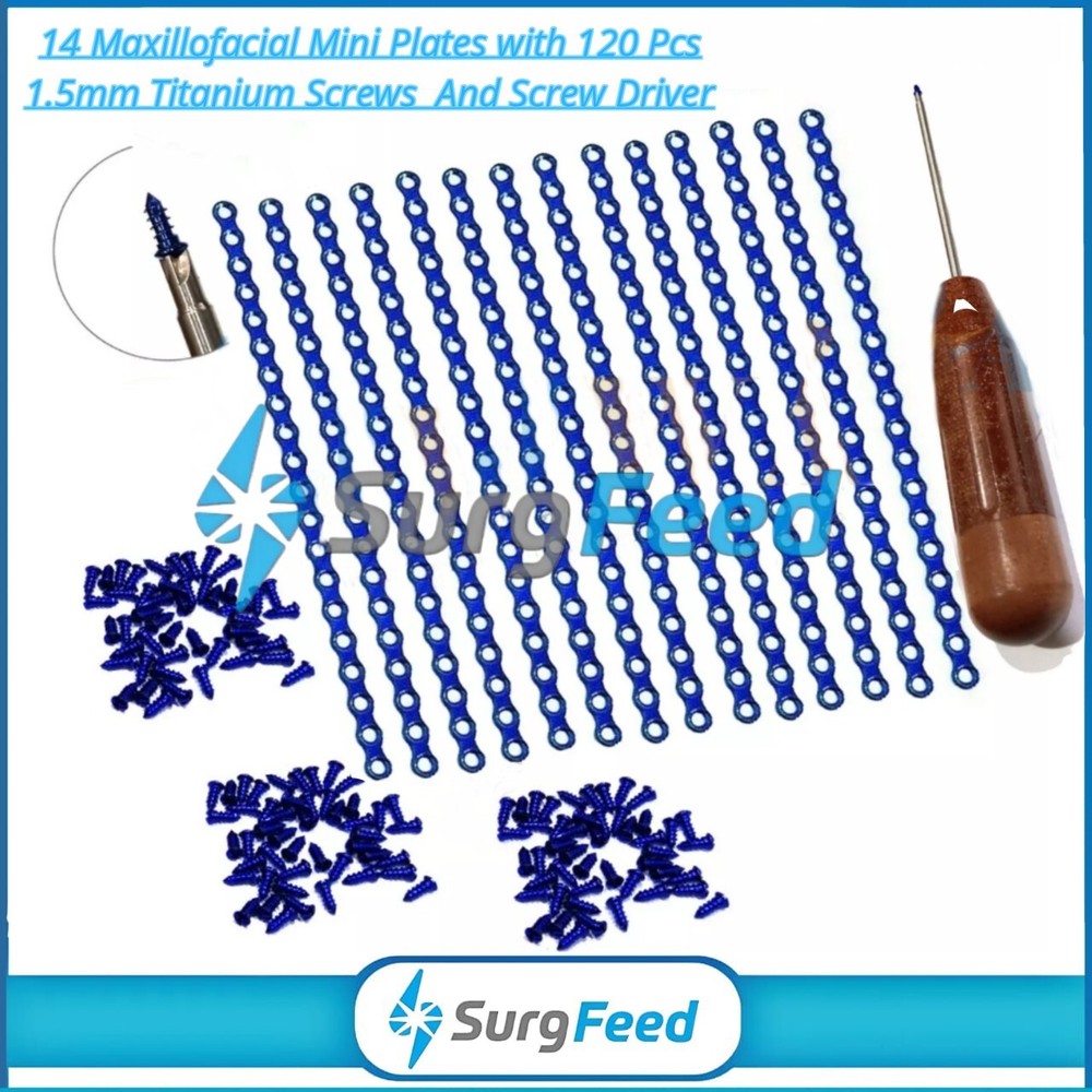 1.5mm Maxillofacial Mini Plates with 120 Pcs Titanium Screws and ScrewDriver Set