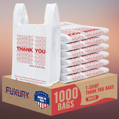 1000 Thank You T-Shirt Bags 12″ x 6.5″ x 21″, Plastic Grocery Shopping Bags