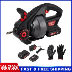 Electric Drain Auger Auto-Feed 25ft Plumbing Snake for 3/4″-2″ Pipes w/ Battery