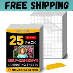 25 Pack Self Adhesive Laminating Sheets, 9 X 12 Inch, Clear Sticker Laminate She