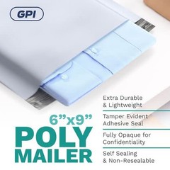 6″ x 9″ Poly Mailer Envelopes – 100 Count, Self Seal White Plastic Mailing Ba…