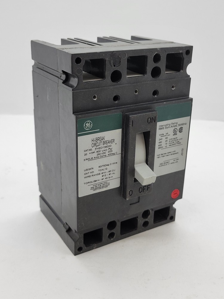 General Electric THED136020 Hi-Break Circuit Breaker 20A 3P 600V 18KA Green