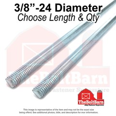 3/8″-24 Fully Threaded Rod Fine Thread Zinc Clear (Choose Length & Qty)