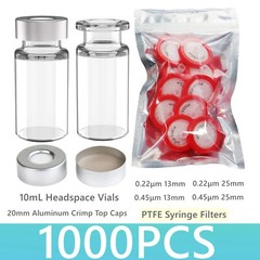 1000x 10mL Headspace Vials Crimp Cap+0.22μm/0.45μm 13mm/25mm PTFE Syringe Filter