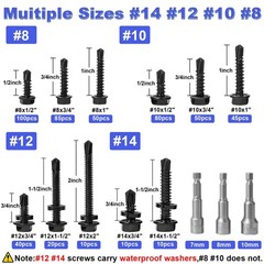 593Pcs Hex Washer Head Self-Drilling Screws, #8#10#12#14 Self Tapping Screws Ass