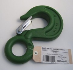 LACLEDE 5 Ton Eye Hoist Hook with Latch – 11,025 lbs – Carbon – Rigging Eye Hook