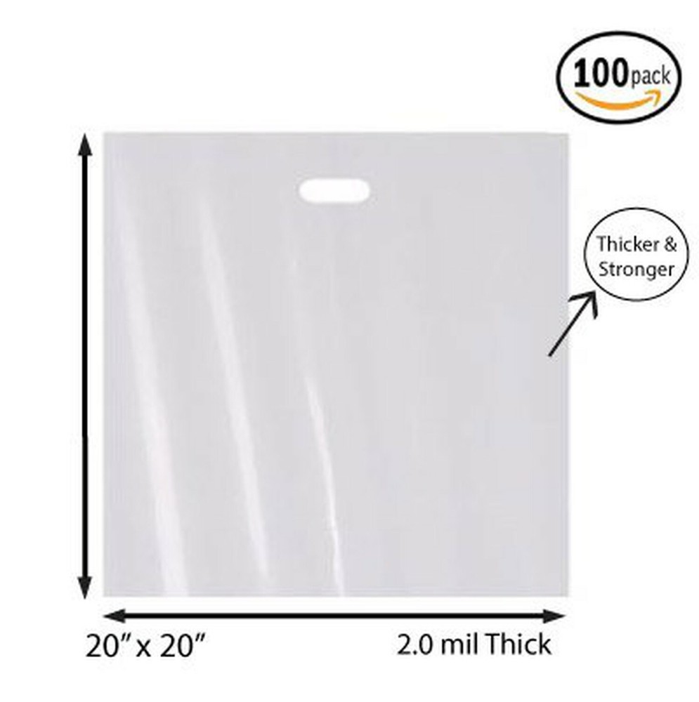 100 Pack 20″ x 20″ with 2 mil Thick Extra Large White Merchandise Plastic Bags