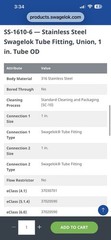 Swagelok 1″ SS-1610-6 Stainless Steel Swagelok Tube Fitting Union 1 in. Tube OD