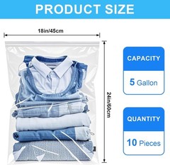 Large 5 Gallon Plastic Storage Bags (10 Pack) -18″ X 24″2.4 Mil Thick Resealable