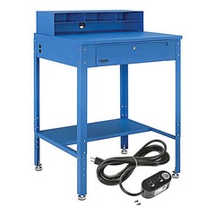 34-1/2″W x 30″D x 38″H Shop Desk with Pigeonhole Riser Electrical Outlets Flat