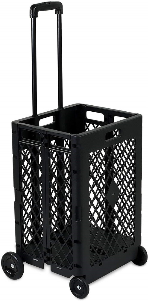 WS8 Mesh Utility Cart Folding Collapsible Hand Crate with Wheels 55 Lbs Capacity