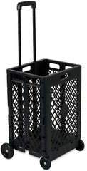 WS8 Mesh Utility Cart Folding Collapsible Hand Crate with Wheels 55 Lbs Capacity