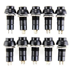 10x On/Off Push Button Bolt-On Switch Black Button Push-To-Make Self-Locking 12V