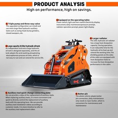 24HP Mini Skid Steer Tracked Loader 3-Pumps 2-Cylinder Gas Engine +3 Attachments