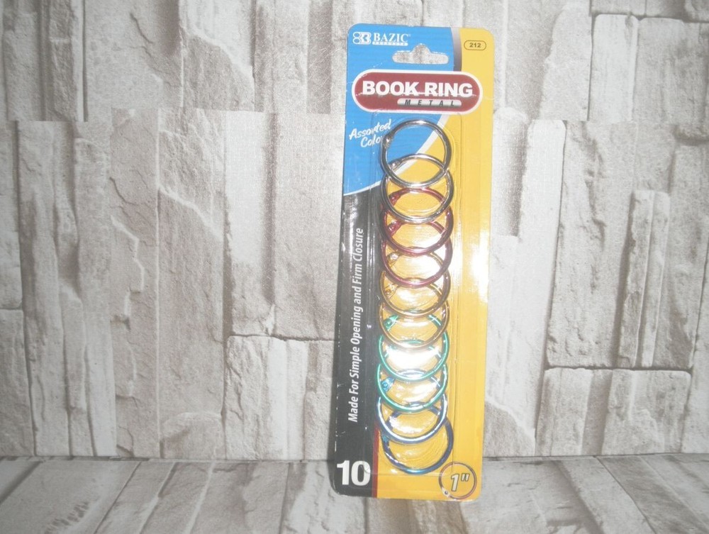 NEW, by BAZIC, BOOK RING METAL MULTI-COLOR, (PACK OF 10) 1″ ROUND