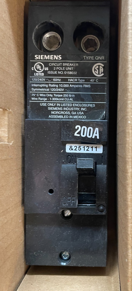 SIEMENS QN2200R 200 Amp 2 Pole 240 Volt Circuit Breaker