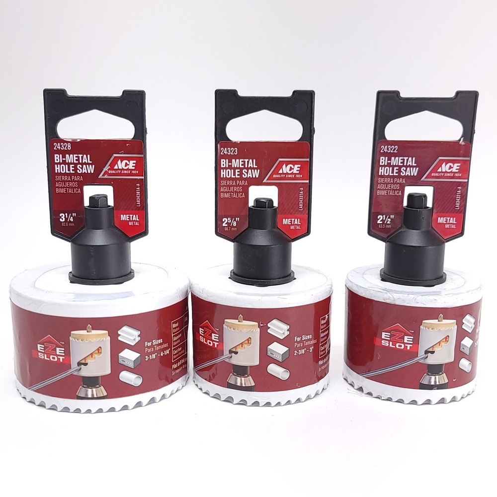 Ace Bi-Metal Hole Saw Lot of 3pc 3.25in 2.625in 2.5in Eze Slot Wood Metal
