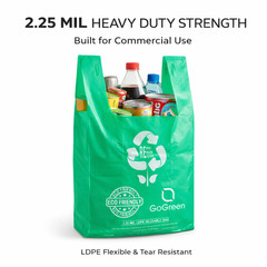 “Green T-Shirt Bags 1/6 Size 2.25 Mil Reusable Heavy Duty Plastic Grocery Sacks”