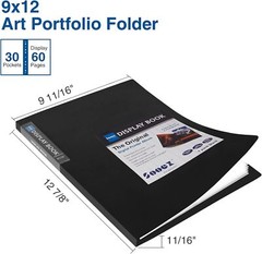30-Pocket Binder with Plastic Sleeves 9×12 Heavy Duty Art Portfolio Folder Black