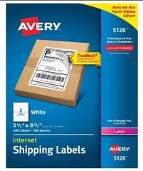 Avery 5126 Internet Shipping Labels White 5-1/2 x 8-1/2 in 200 Labels 100 Sheets