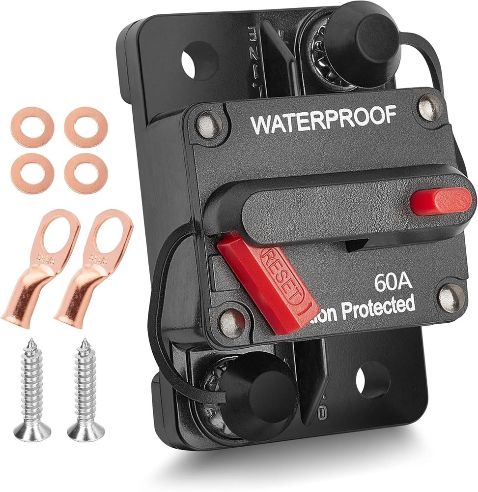 RED WOLF 60 Amp Circuit Breaker W/Ring Terminal 6 Gauge Connector Manual Reset S