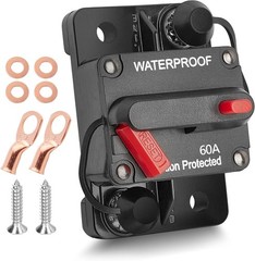 RED WOLF 60 Amp Circuit Breaker W/Ring Terminal 6 Gauge Connector Manual Reset S