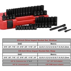 CASOMAN 3/8″ Drive Impact Socket Set, 49 Piece Standard SAE and Metric Sizes
