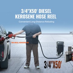 VEVOR Fuel Hose Reel Retractable Diesel Hose Reel 3/4″ x 50′ Auto Fueling Nozzle