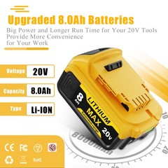 For DeWalt 20 Volt Max XR 8000mAh Lithium-Ion Battery DCB200-2 DCB201 4Pack