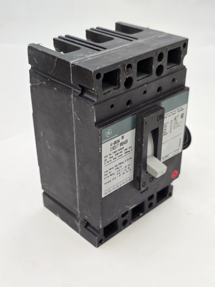 General Electric THED136020 Hi-Break Circuit Breaker Shunt Trip 20A 3P 600V 18KA