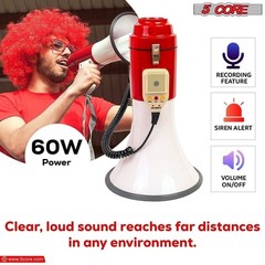 5Core 60W Megaphone Speaker Pro Bullhorn Handheld Police Siren Voice Recording