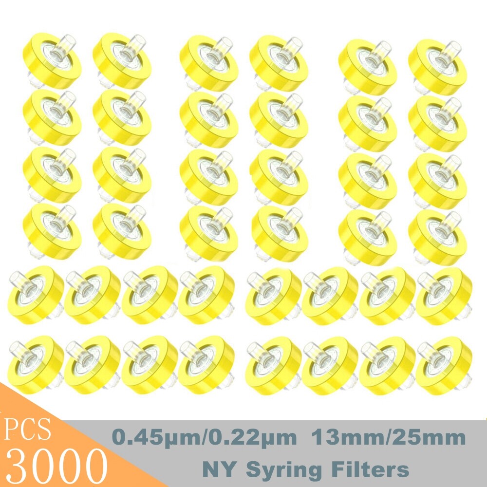 3000PCS Nylon Yellow Syringe Filters 13mm/25mm Diameter; 0.45μm/0.22μm Pore Size